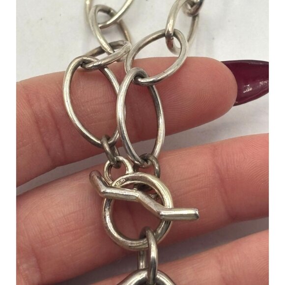 Silver Heart Pendant Necklace With Chain & Toggle Clasp 925 - Picture 6 of 7